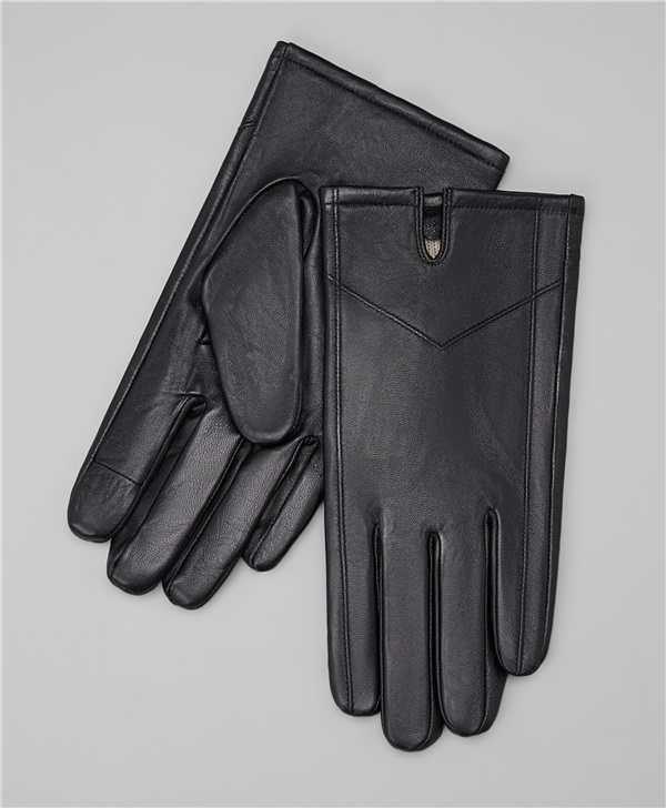 Перчатки кожаные на подкладке из шерсти, с функцией I-Touch в чёрном цвете  GL-0142 BLACK- купить в , цена 3 599 ₽